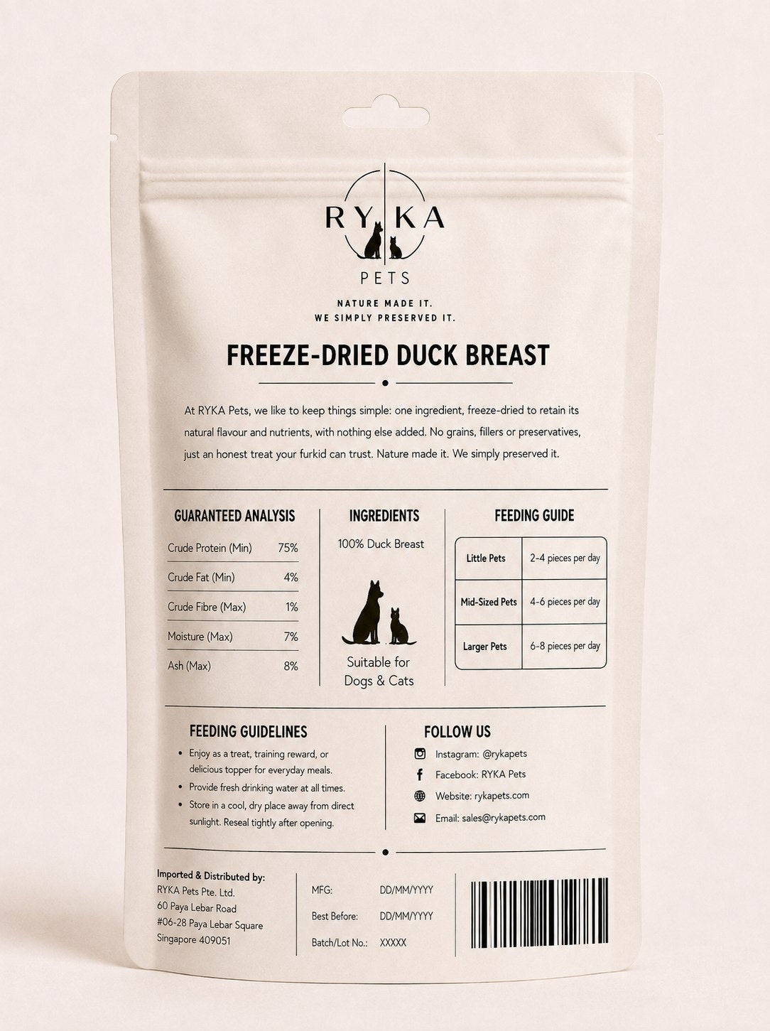 Ryka Pets 100% Freeze-Dried Duck Treats 100g