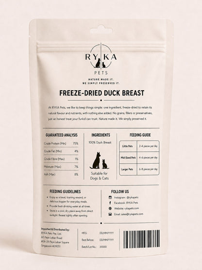 Ryka Pets 100% Freeze-Dried Duck Treats 100g
