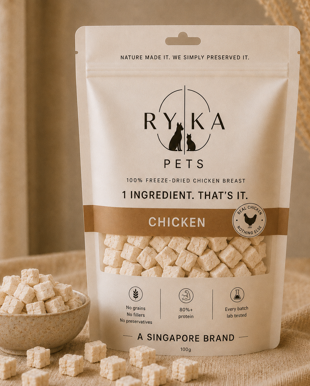 Ryka Pets 100% Freeze-Dried Chicken Treats 100g